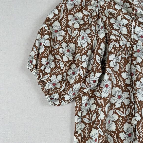 Outerknown Floral Blouse Top Women’s S‎ Brown Bell Short Sleeve V Neck Organic - Picture 5 of 16